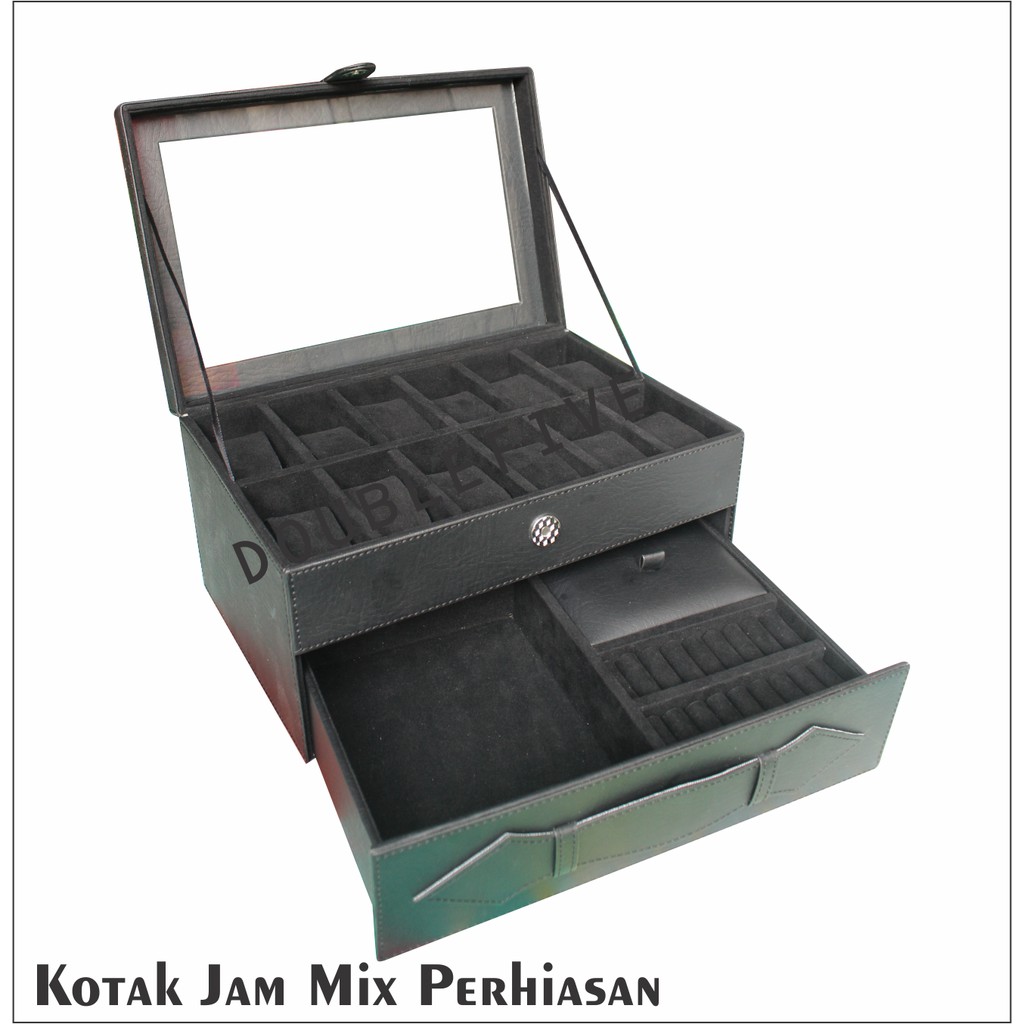 PROMO - Kotak Tempat Jam Tangan Isi 12 Mix Laci Perhiasan / Watch Box Organizer Full Collor