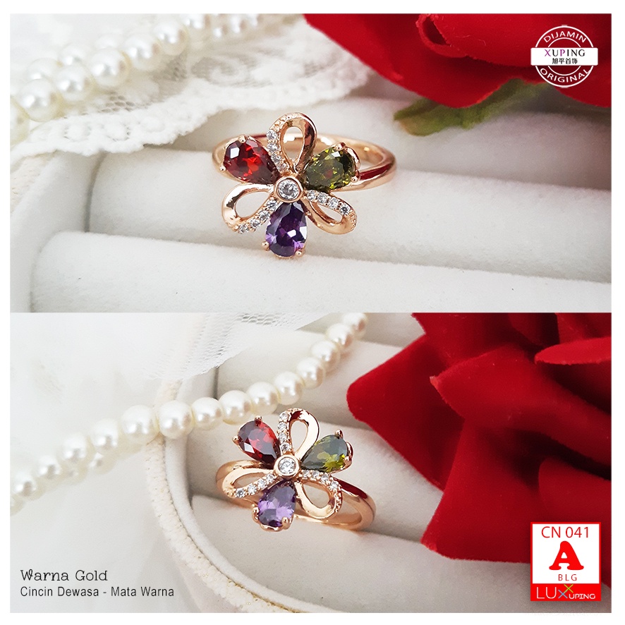 CN 041 Cincin Xuping Asli Premium Quality Permata Warna Perhiasan Lapis Emas Luxx Xuping