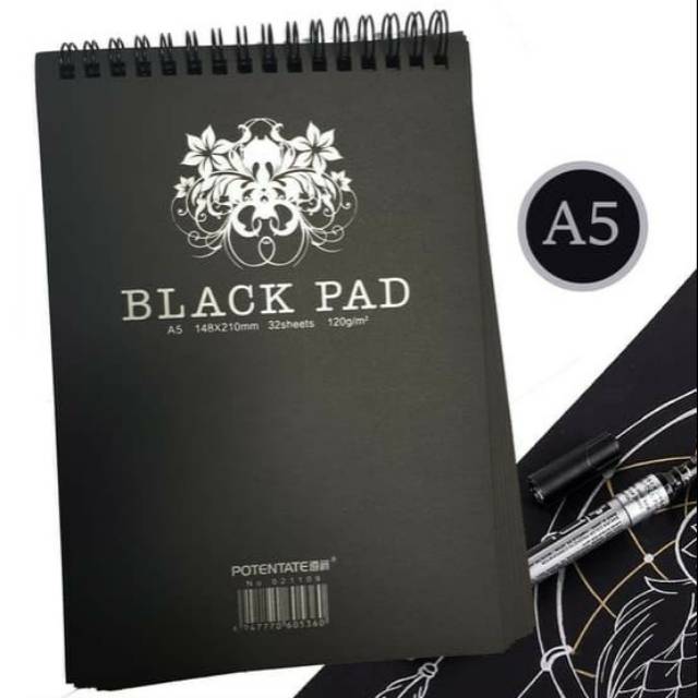 

Black Pad A5 & 3pcs Sakura Metallic-White Pen Gelly