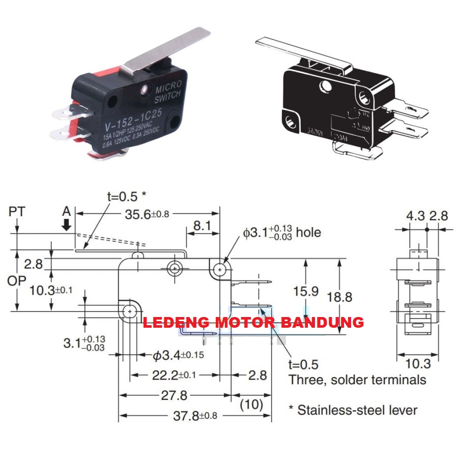 Micro Switch Gagang Lampu Dim Saklar Jauh Dekat MicroSwitch Waterproof