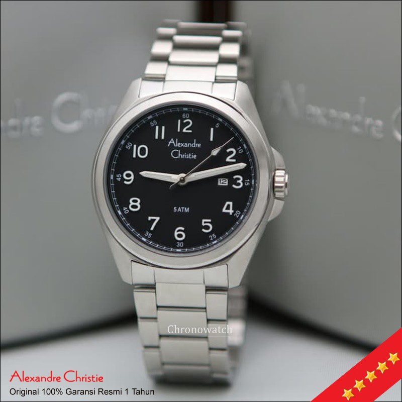 Jam Alexandre Christie Pria Classic AC 6540 Silver Black / Jam Tangan Original Murah Rantai