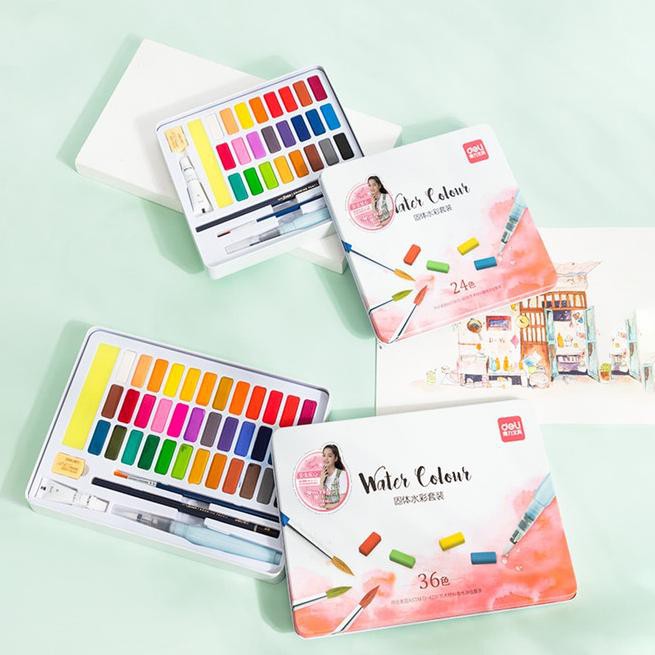 

Serbuuuu-648 Deli Solid Watercolor Set Cat Air Padat isi 24/36 warna 73876/73877 - 24 Warna 73876