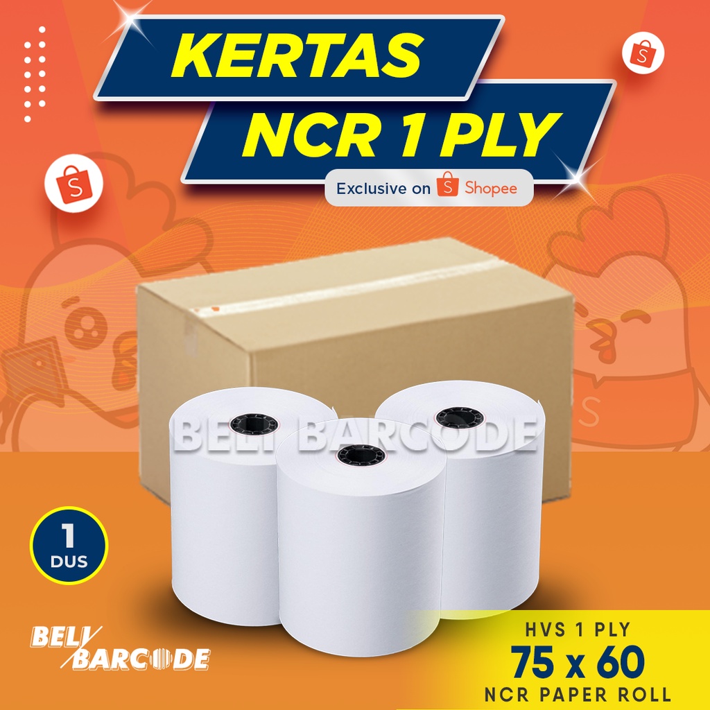 KERTAS KASIR HVS NCR 75 x 60 MM 1 PLY 1 DUS ISI 100 ROLL