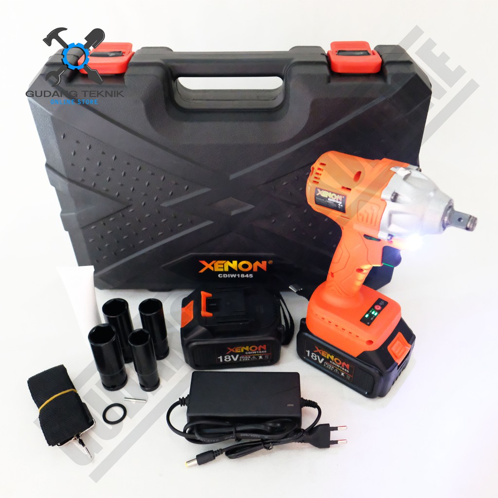 XENON CDIW1845 Cordless Impact Wrench 18V Baterai Batere Charge Alat Pembuka Baut