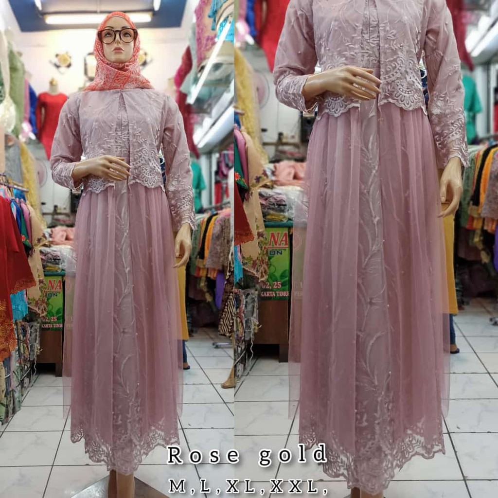 TERBARU LONG DRESS PESTA TULLE MUTIARA BORDIR / PROMO LONG DRES TULLE BORDIR TIMBUL / GAMIS PESTA