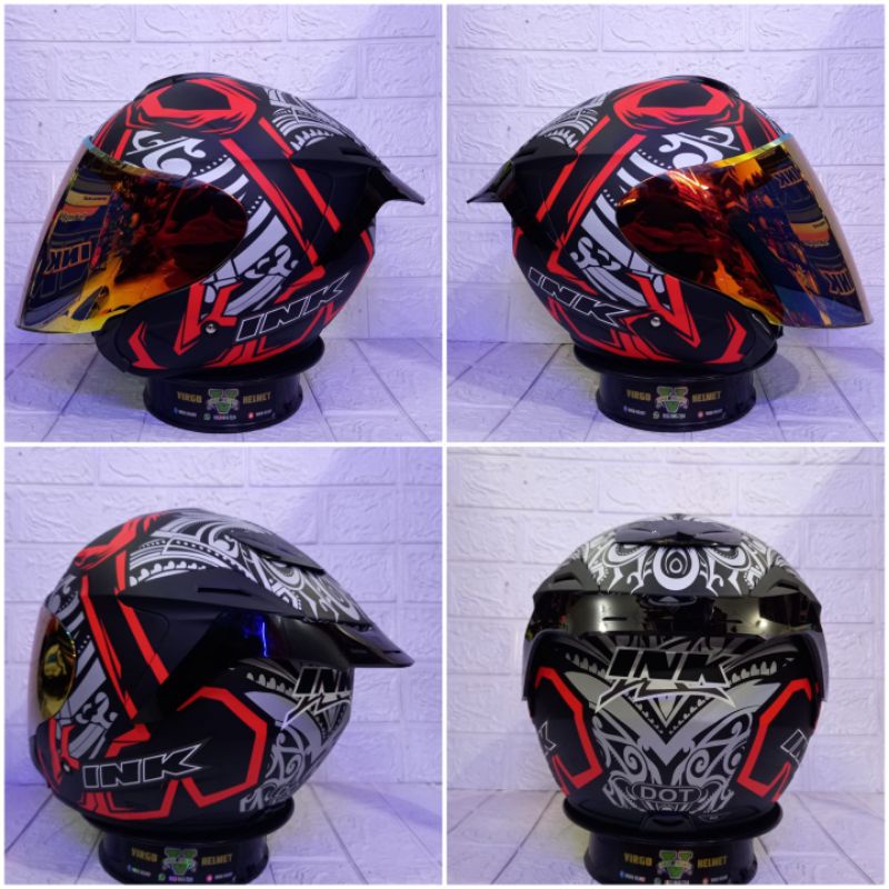 INK DYNAMIC MOTIF SERI#3 BLACK MATT RED PAKET GANTENG VISOR IRIDIUM + SPOILER