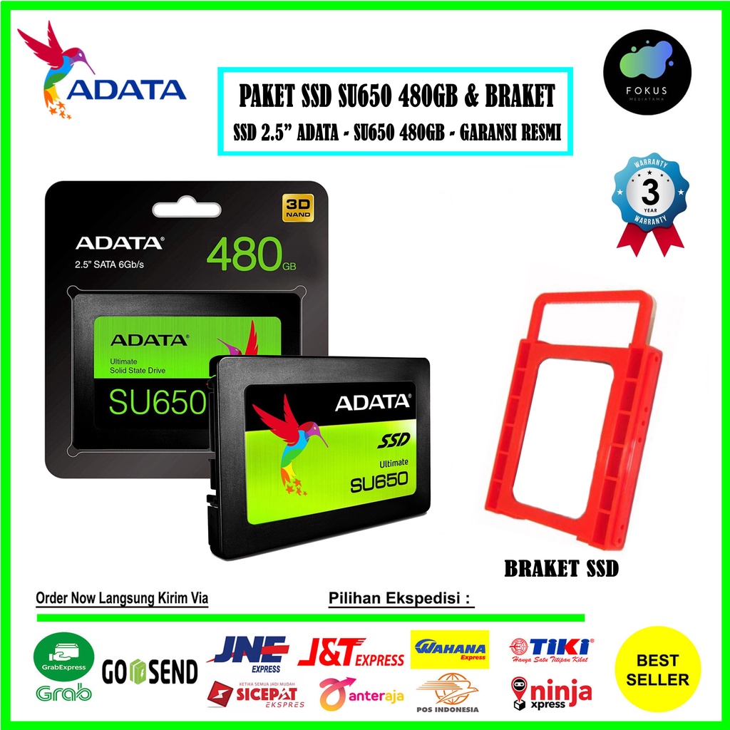 PAKET SSD DAN BRAKET ADATA SU650 480GB Ultimate 2.5 Sata III 3D NAND FLASH