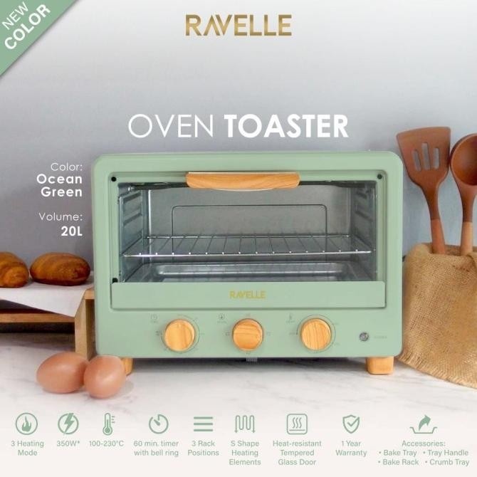 OVEN RAVELLE OVEN  LISTRIK TOASTER 20L - KOREAN OVEN TOASTER - COTTON  - OCEAN GREEN