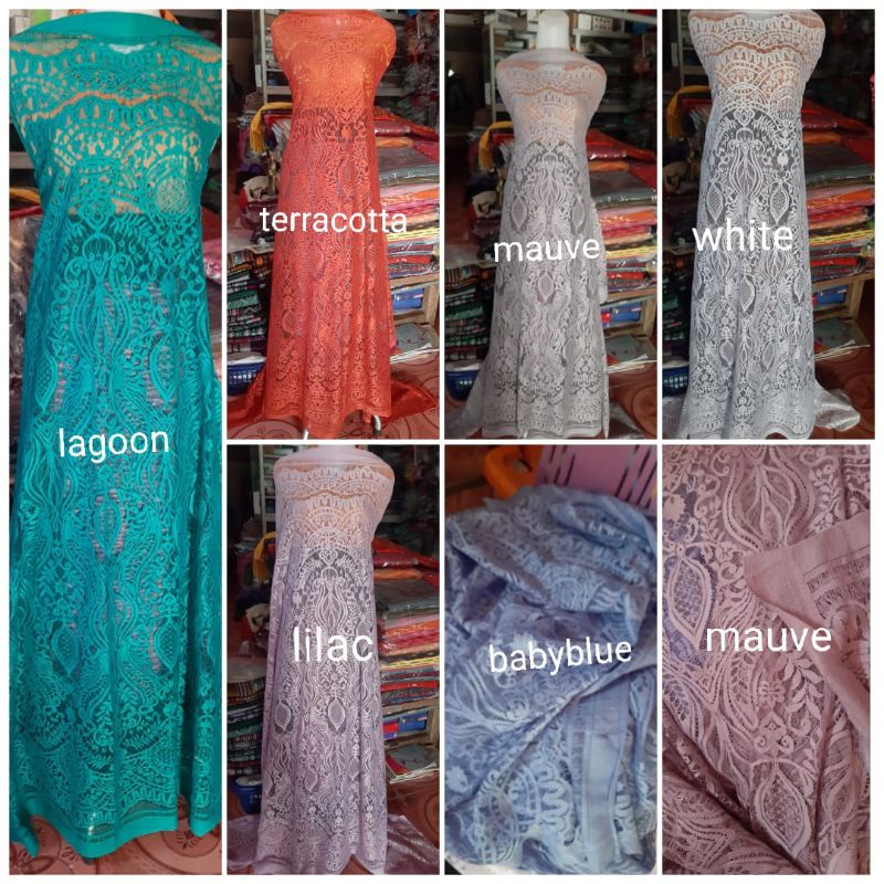 KAIN BROKAT PREMIUM PENGANTIN BAHAN KEBAYA BAKAL SEMI PRANCIS PENGANTIN PUTIH BERAS DRESS KEBAYA
