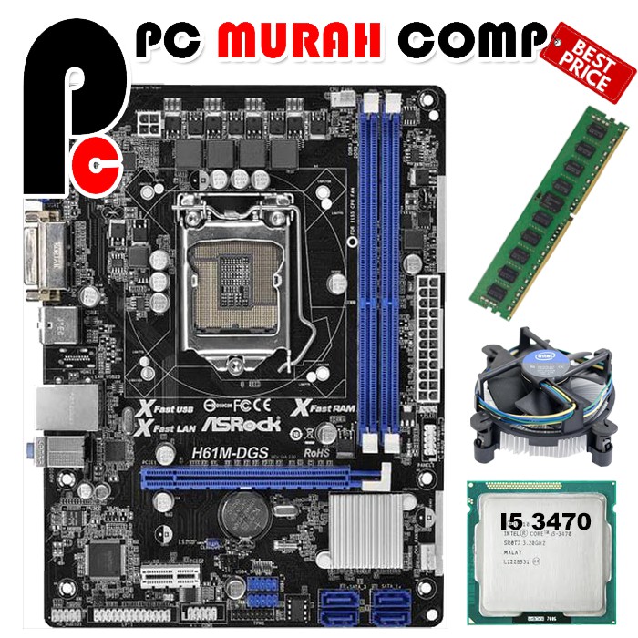 Paketan Mainboard Intel LGA 1155 H61 Dengan Processor i5 3470