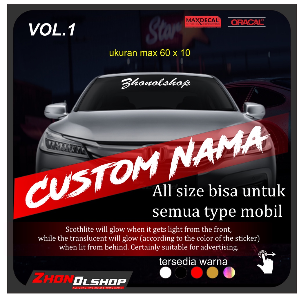 STICKER KACA MOBIL CUSTOM NAMA STIKER KACA DEPAN STICKER NAMA MOBIL STIKER CUSTOM NAMA BIKIN NAMA BU