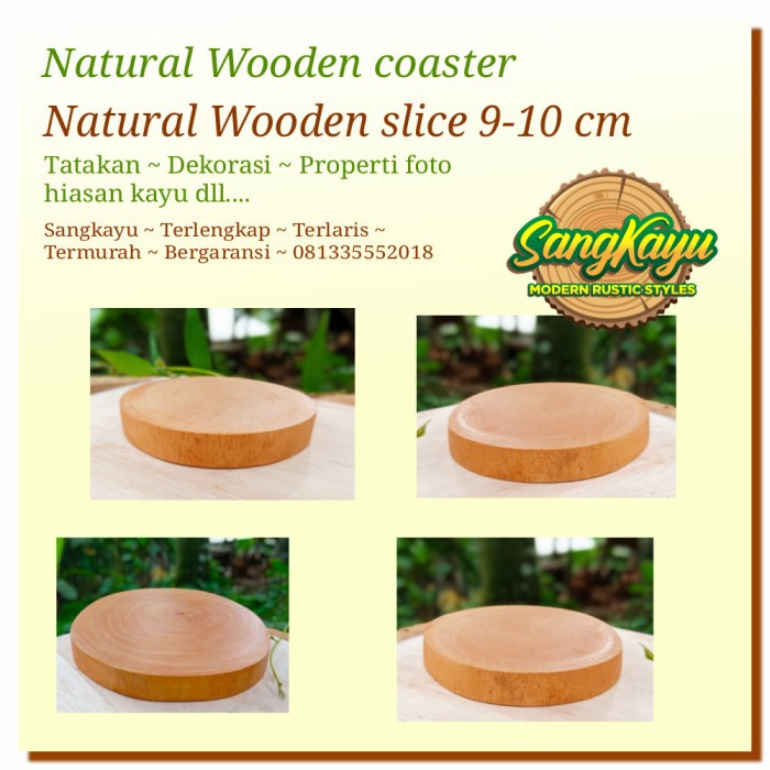 Tatakan cangkir kayu alami diameter 9-10 properti foto wooden coaster