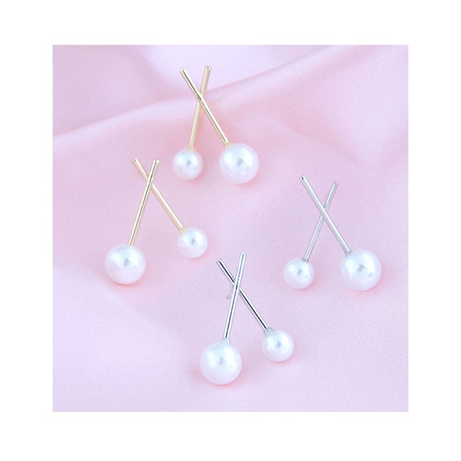 LRC Anting Fashion Golden Cross Size Pearl Alloy Stud Earrings A61830