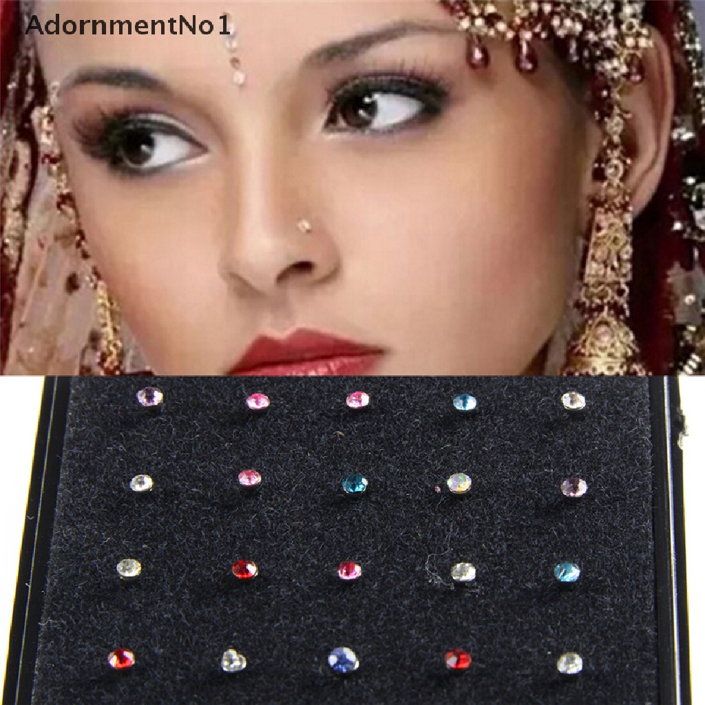 (AdornmentNo1) 60pcs / Set Cincin Tindik Hidung / Tubuh Bahan Stainless Steel Hias Kristal / Berlian Imitasi Untuk Wanita