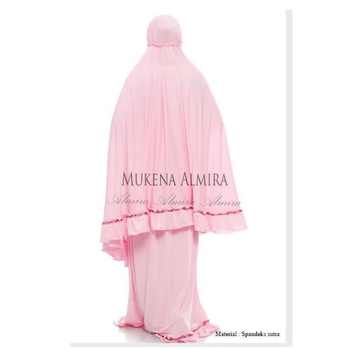 SALE! MUKENA PUTIH POLOS ALMIRA SPANDEK SUTRA DEWASA - MERAH MUDA