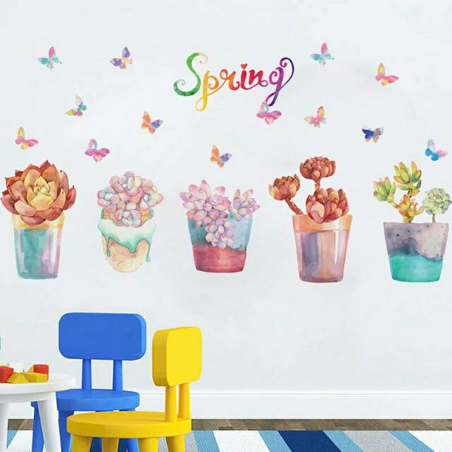 RELIZA WALL STICKER POT BUNGA TANAMAN KUPU KUPU SPRING SK7013 STIKER DINDING WALLSTICKER