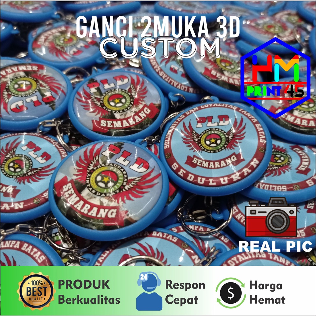 GANTUNGAN KUNCI 2SISI / BULAK BALIK CUSTOM 45mm bahan 3D