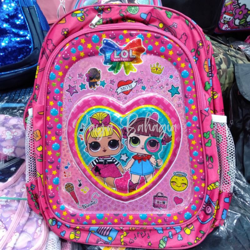 Ransel Neva Batok Hologram Hellokitty Lol Princess Emboss Plastik Keras Tas Sekolah Anak Perempuan TK SD