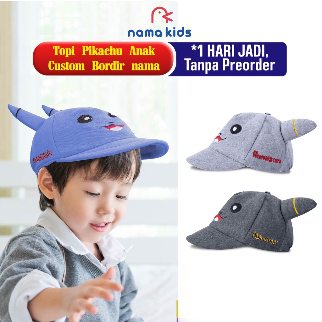 TOPI BAYI BORDIR NAMA TOPI BAYI BORDIR NAMA ANAK MOTIF PIKACU VUKACU KUCING BORDIR NAMA TOPI BAYI LA