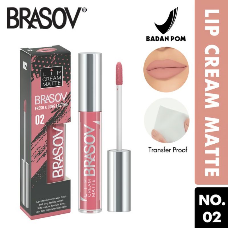 Brasov Lip Cream Matte No. 01 - 06 BPOM Fresh And Long Lasting Lip Cream