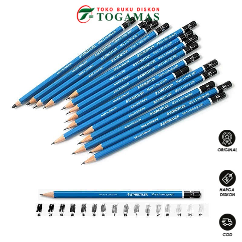 

ORIGINAL!! PENSIL LUMOGRAPH 100 2B,2H,3B,3H,4B,4H,5B.6B,6H,7B,8B,9B,B,HB BIRU STAEDTLER