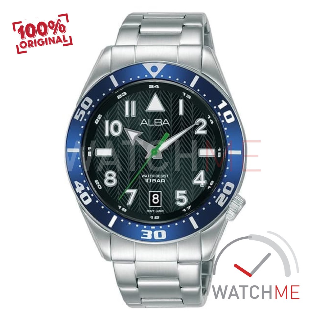 Jam Tangan Pria Alba Analog AS9K41X1 Black Dial Blue 100m Stainless Steel Original Garansi Murah