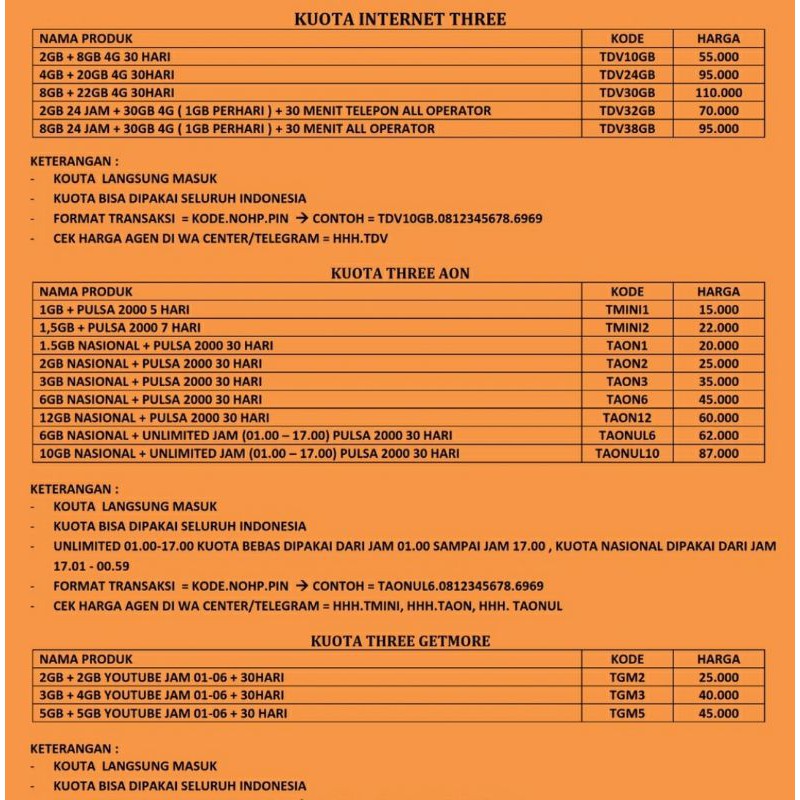 Kuota Tri Termurahh(AGEN)