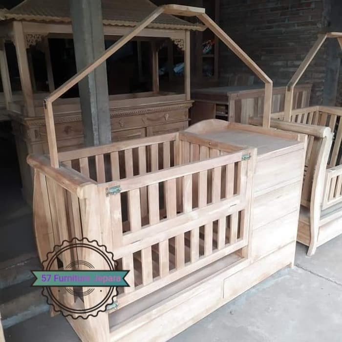 Tempat tidur Bayi kayu jati mentahan box ranjang Baby