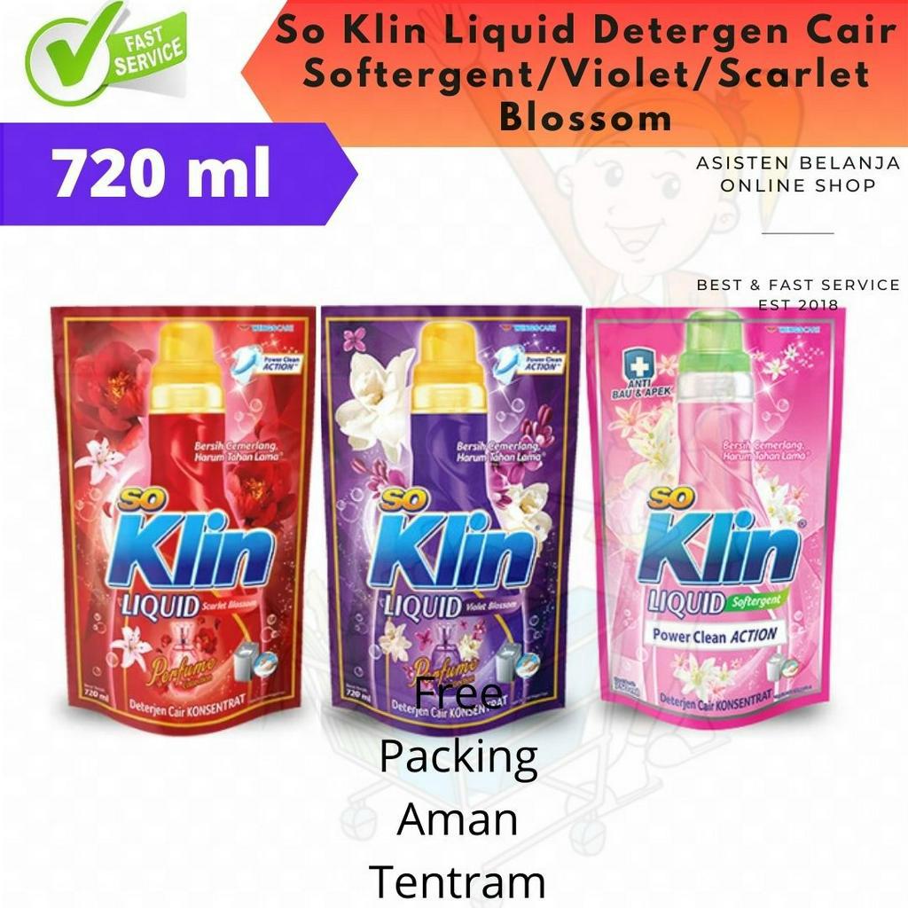 So Klin Liquid Scarlet Blossom Violet Blossom Softergent Pink 750 ml 720 ml SoKlin Detergen Cair Refill 720ml