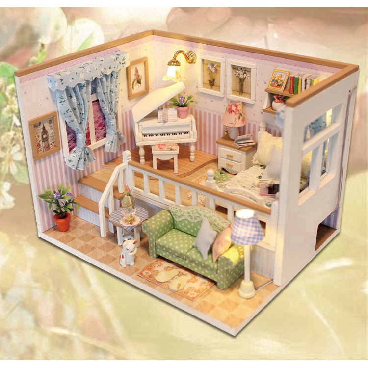 Cutebee Diy Dollhouse Miniatur Rumah Rumahan Furnitur 
