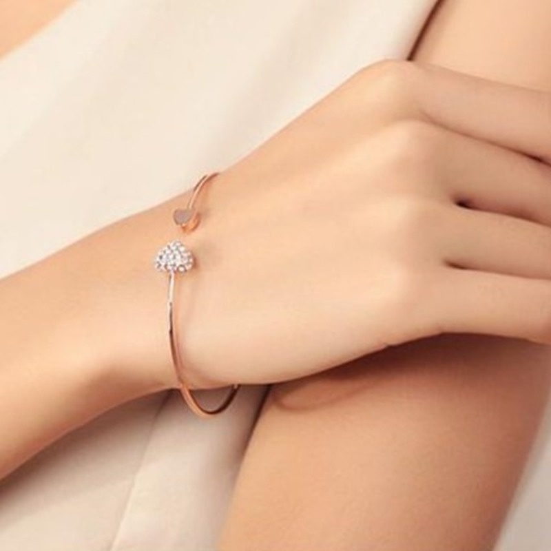 Korean version full diamond heart-shaped love opening gold-plated bracelet