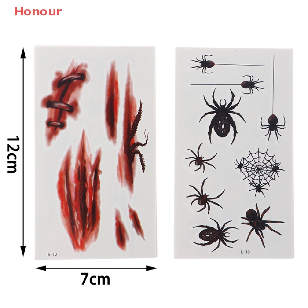 Image of (Honor) 10 Lembar / Set Stiker Tattoo Sementara Motif Luka Darah / Laba-Laba / Vampire Untuk Cosplay Halloween #8