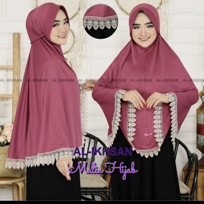 Jilbab Instan Jersey Jumbo AL-IKHSAN Original Renda Prada Hijab Instant Jersey Syar i Terbaru Kerudu