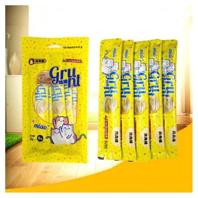 5 Pcs Makanan Basah Kucing Miao Grunt 15 gr | Makanan Ringan Kucing setara MeO Snack Kucing | Vitamin Basah Kucing Cat | Snack