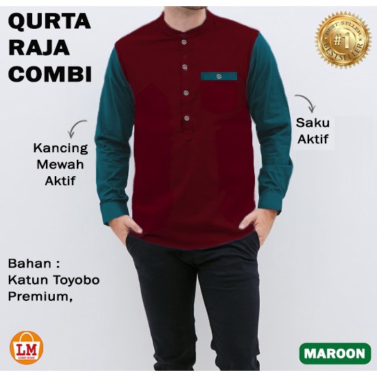 TERMURAH TERLARIS [ COD &amp; Gratis Ongkir ] Koko Baju Muslim Pria Jumbo QURTA RAJA COMBI Lengan Panjang Bahan Katun Toyobo Premium TERBARU LMS 26255 26257 26259 26261