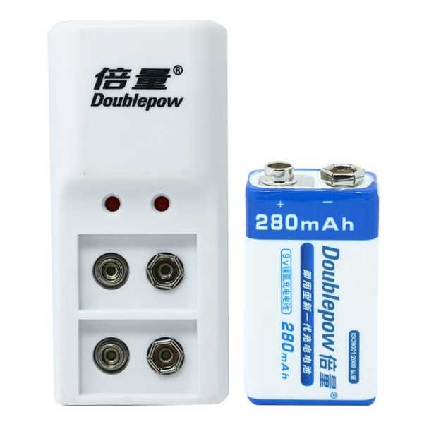 Terlariss !! DOUBLEPOW Charger Baterai 2 slot for 9V with 1PCS 9V 280mAh - DP-B09