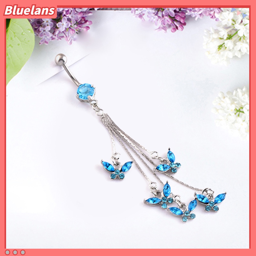 Bluelans 14G 316L Surgical Steel Sexy Butterfly Rhinestone Dangle Navel Belly Button Ring