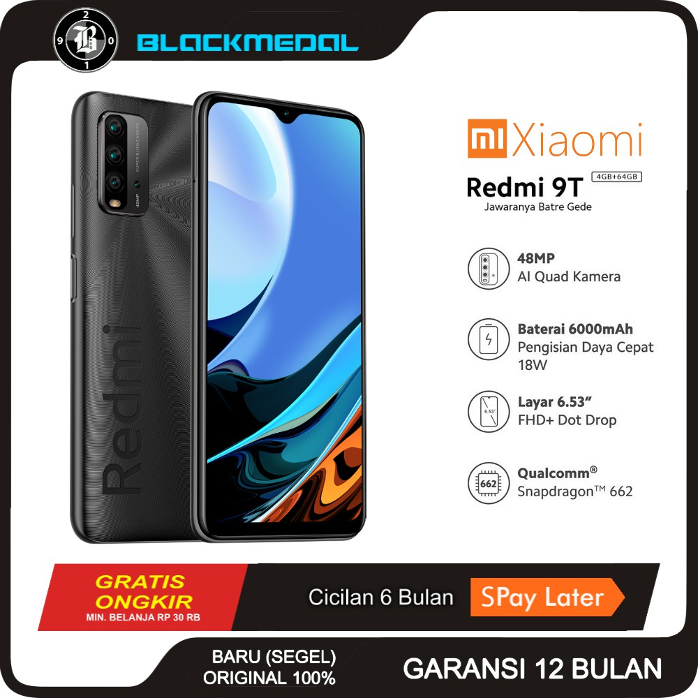 Jual Xiaomi Redmi 9T Carbon Gray 2021 Baru Segel Resmi Original Garansi ...