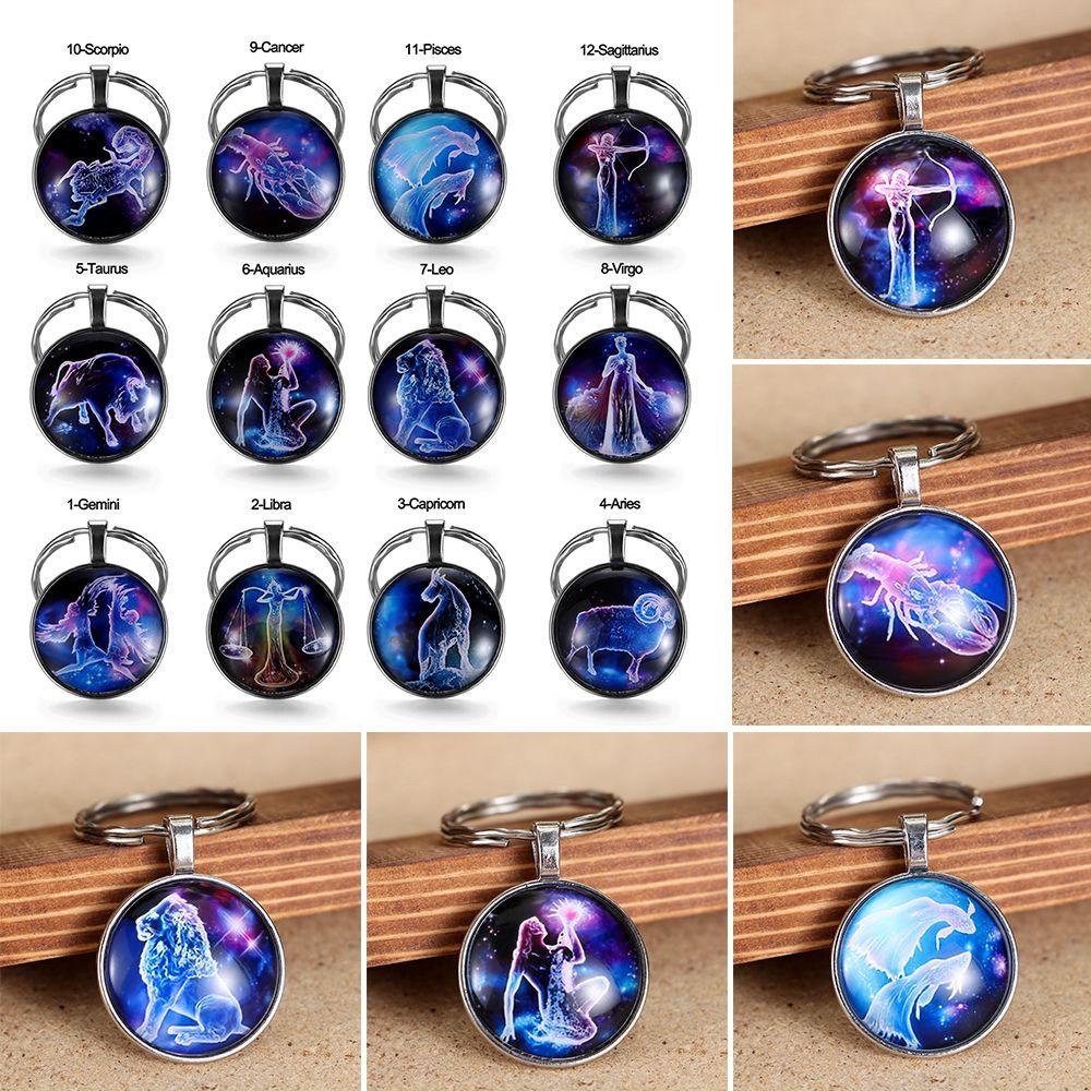 Top Constellation Gantungan Kunci Gantungan Kunci Wajah Ganda Hadiah Persahabatan Celestial Keyring Leo Libra Scorpio Sagitarius