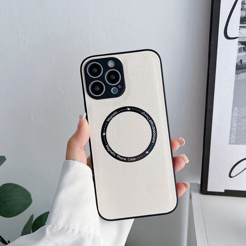 Case Pelindung Lensa Magnetik Bahan Kulit anti Slip shockproof Untuk iphone 14 pro max 11 13 12 pro max XR X Xs max