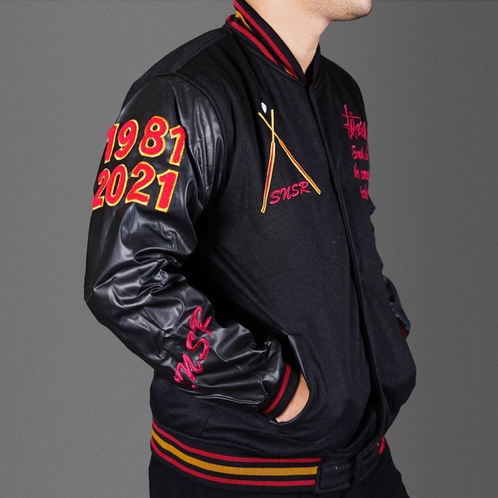 Varsity Jacket SNSR Stussy Baseball Clan Unisex - Jaket Varsity Pria Wanita Lengan Kulit