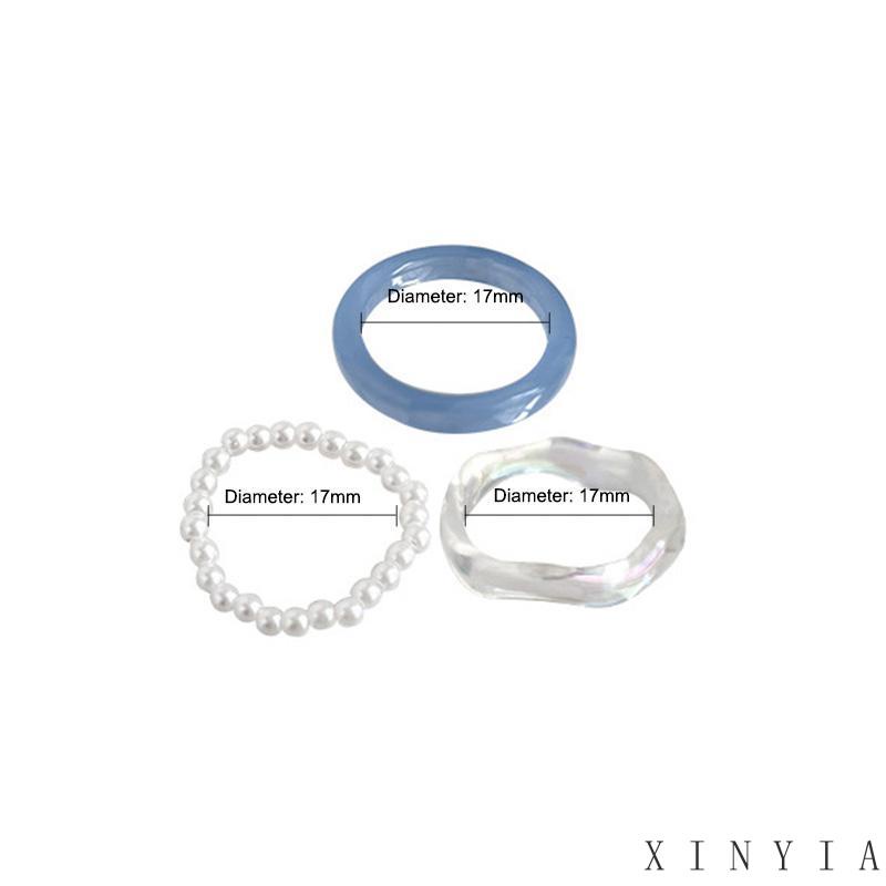 3pcs / Set Cincin Mutiara Resin Warna-Warni Untuk Aksesoris Perhiasan Wanita 【XINYIA】