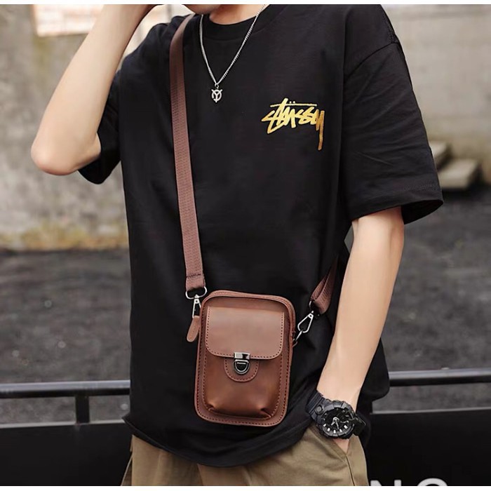 Tas Selempang Kulit Tas Pinggang Hp Pria