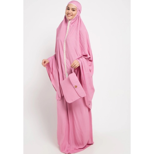 Zammira Premium Lace Bordir Prayer Mukena Polos Set With Pouch Murah Dewasa