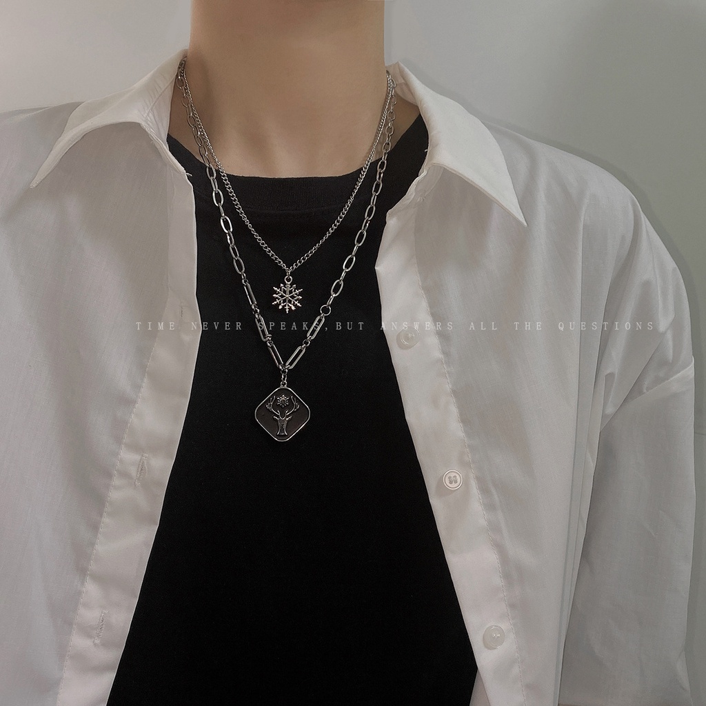 Ins gaya dingin Nasional Fashion kalung kepingan salju plat plat elk liontin kalung niche desain all