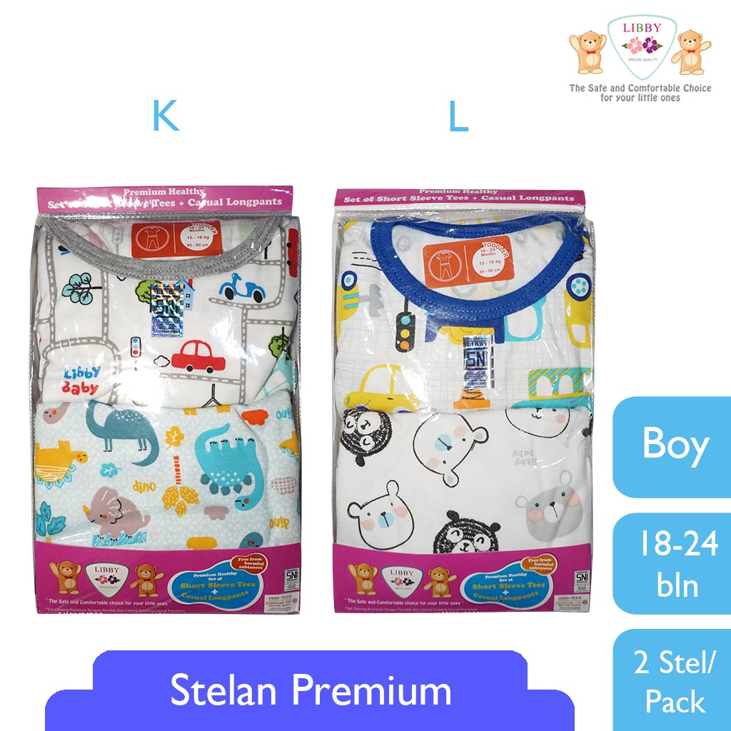 LIBBY Stelan Short Slevee Tees dan Casual Longpants 18 - 24 bulan BOY (1 pack) RANDOM-5