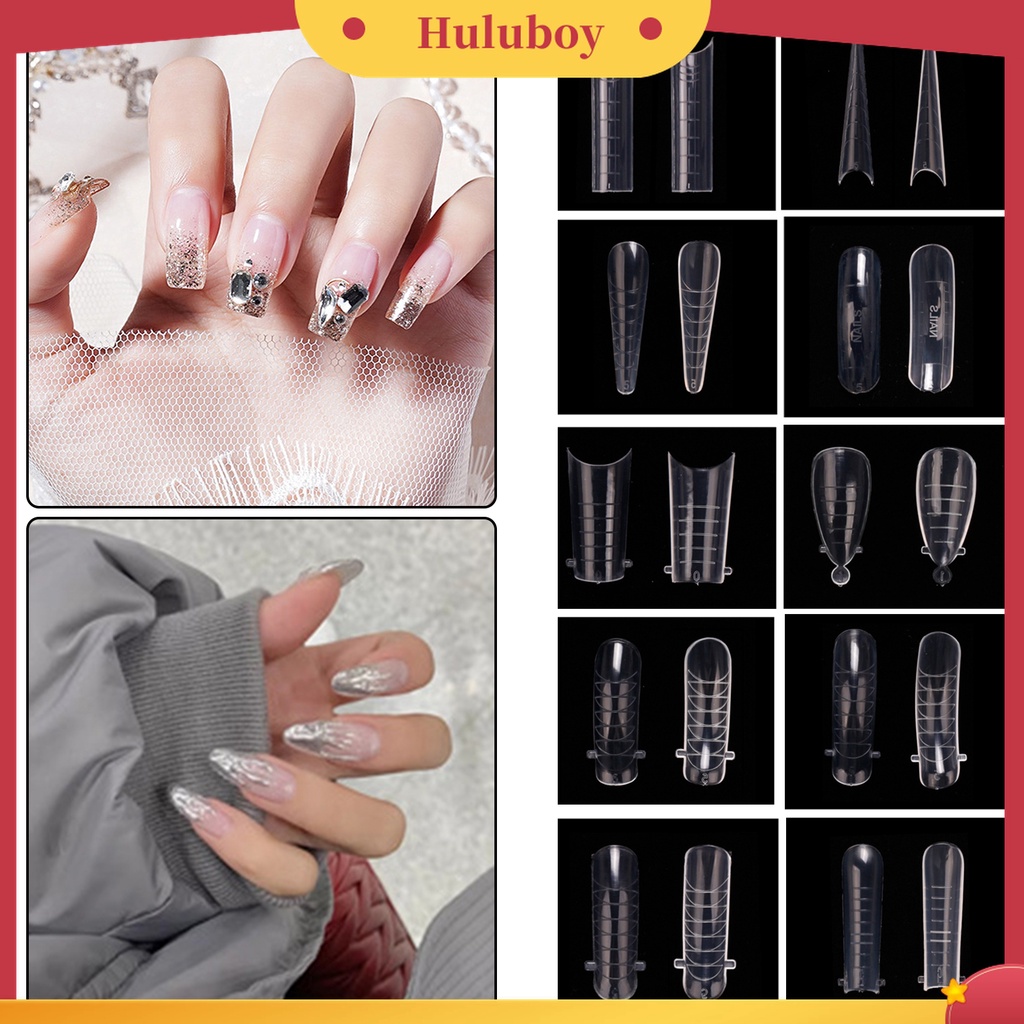 Huluboy Huluboy♡ 120pcs / Kotak Kuku Palsu Extension Ukuran Desain Transparan Untuk Nail Art