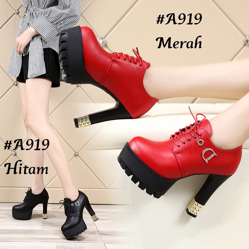 SEPATU WANITA IMPOR BOOTS HIGH BLOCK KOREA #A919