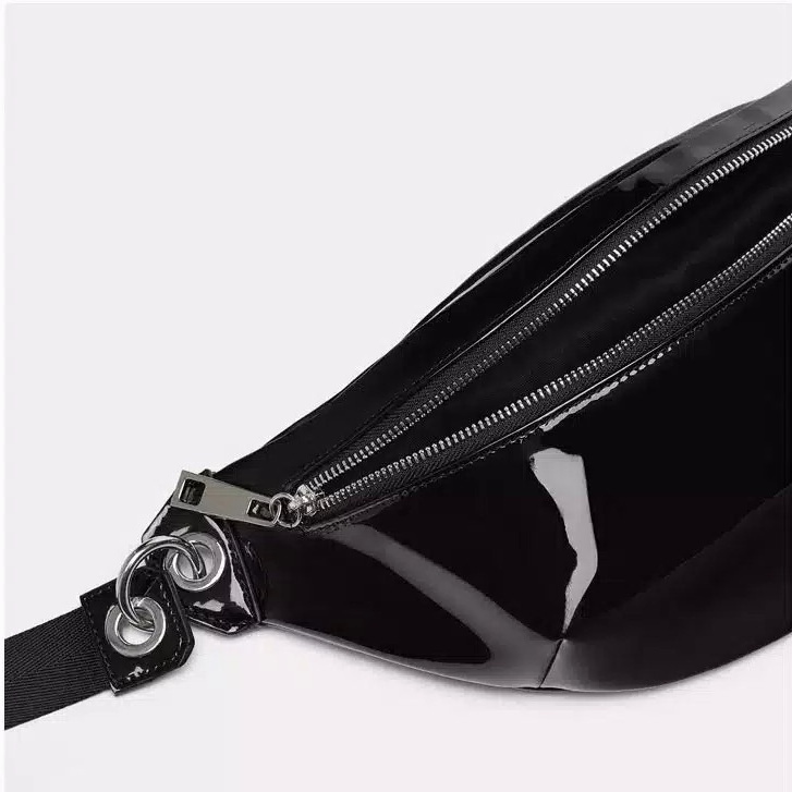 Hot Promo!!Tas Pinggang Wanita Waist Bag Glossy Hitam/Waistbag Wanita waistbag waterproof crossbody bag tas wanita kekinian tas wanita terbaru tas make up tas wanita branded tas wanita murah tas hp waistbag wanita