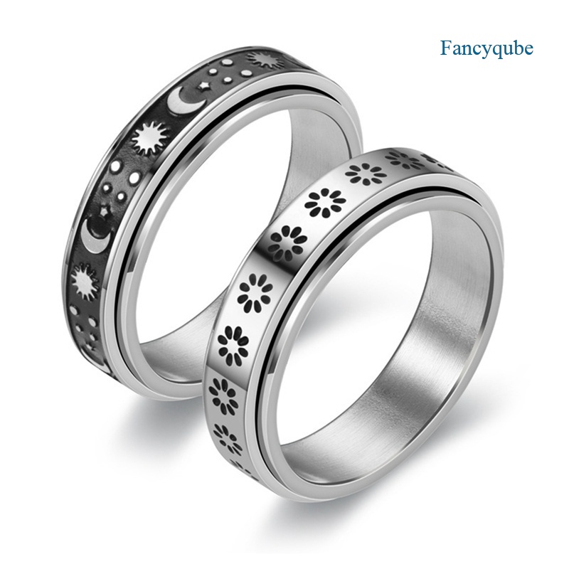 Fancyqube Cincin Spinner Bentuk Bulan Bintang Bahan Stainless Steel Ukuran 6-11 Untuk Pria Dan Wanita